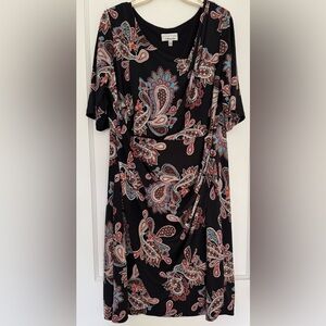 Robbie Bee Women's Black Paisley-Print Round-Neck Print Dress Sz 1X